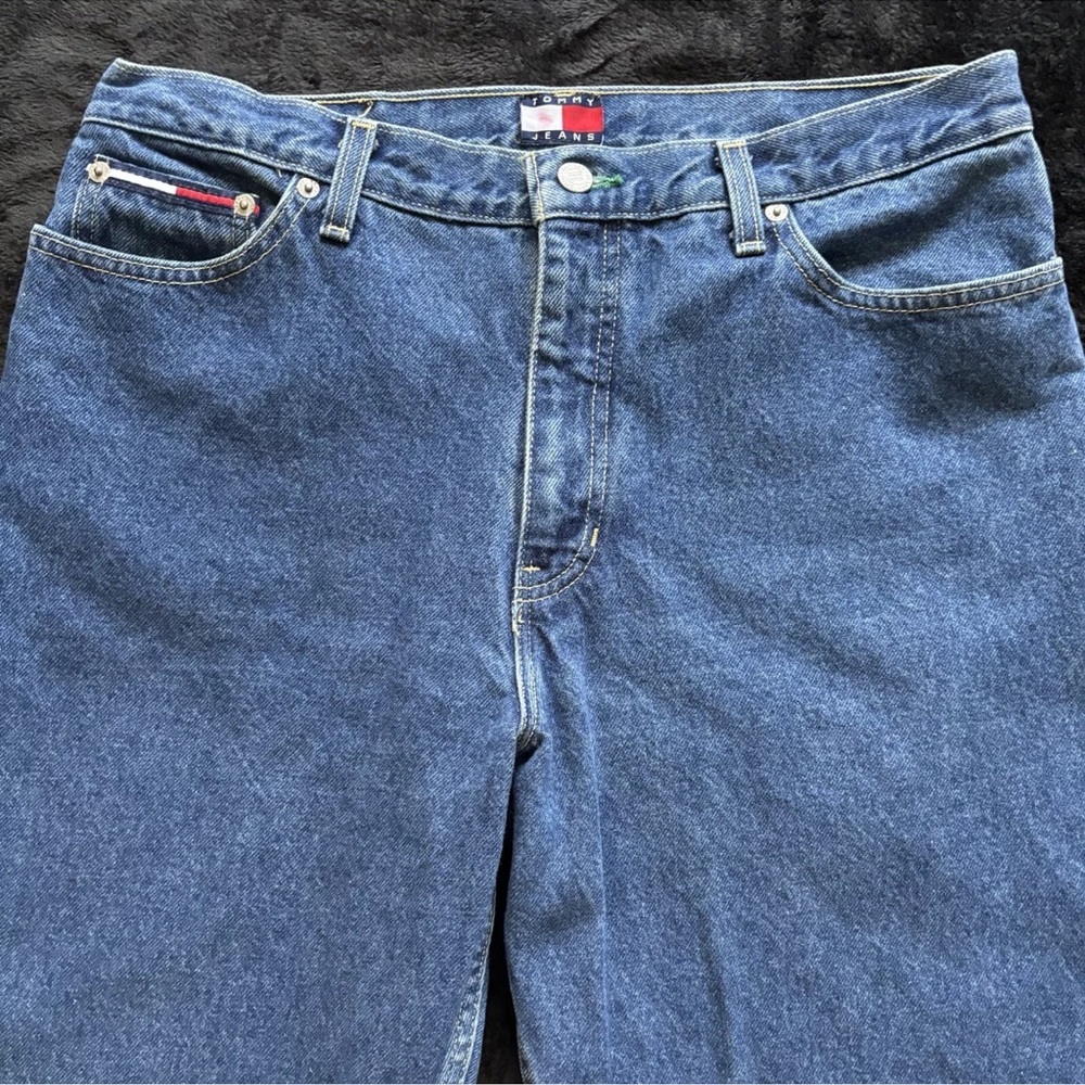 Y2K Tommy Hilfiger Jeans Youth Teen 13/30 High Rise Straight Leg Vtg Flag Logo